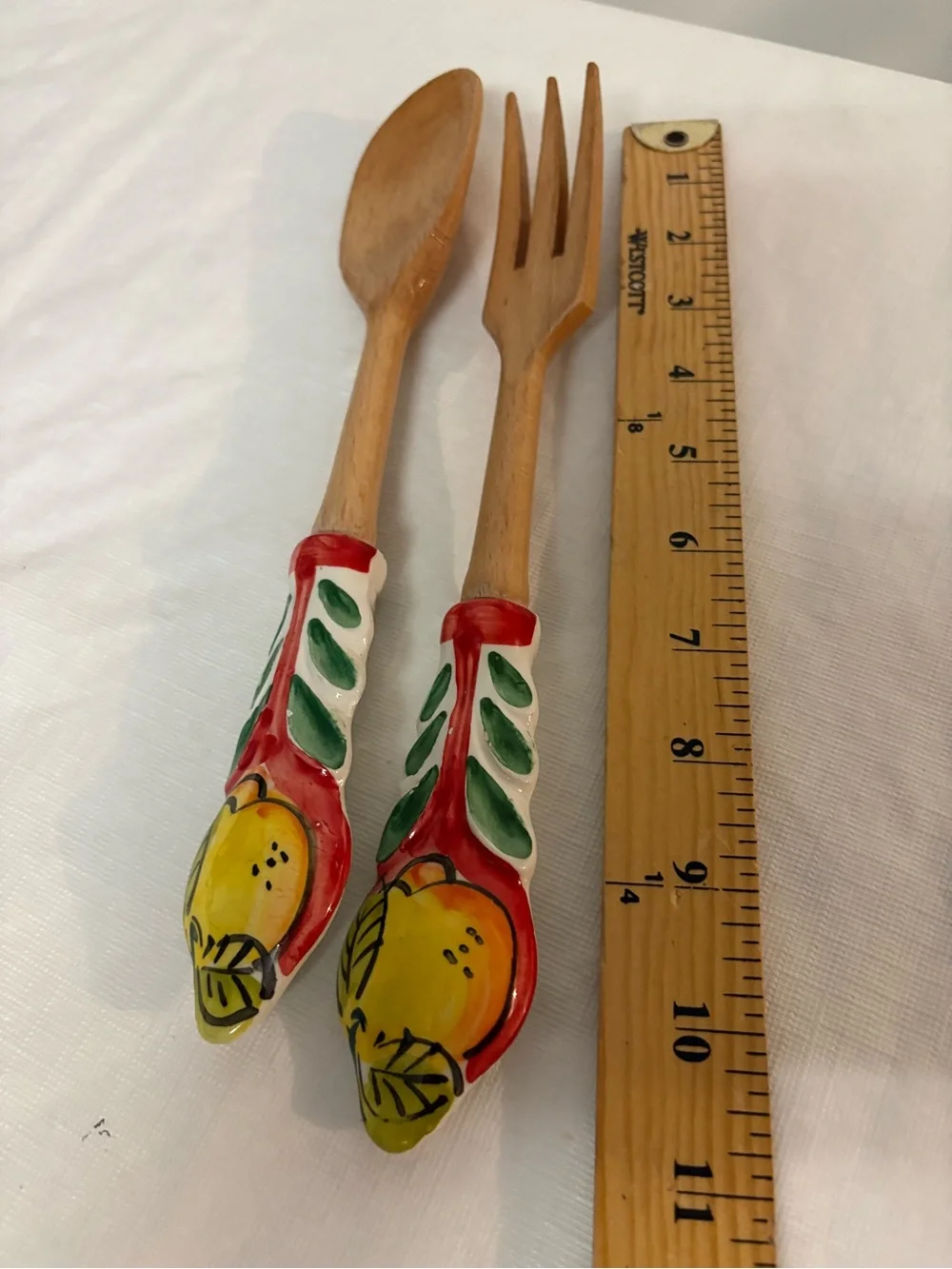 Hand-Painted Lemon Wood Salad Servers - Brand